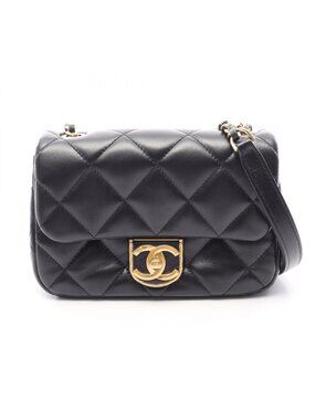 Chanel Shoulder Bag Quilted Small Flap Black Lambskin Chain